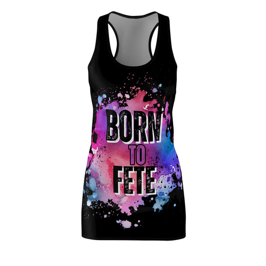 Born to Fete Women's Cut & Sew Racerback Dress (AOP) (black)