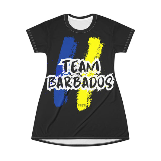 Team Barbados T-Shirt Dress (AOP) (black)