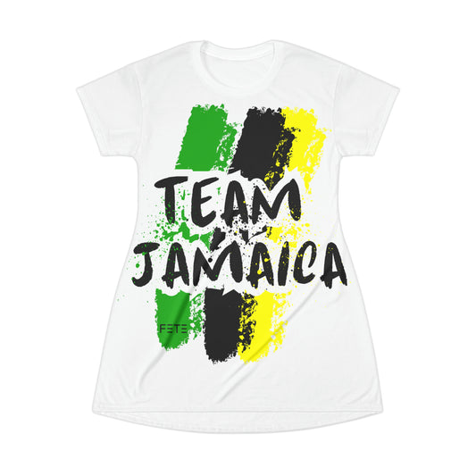 Team Jamaica T-Shirt Dress (AOP) (white)