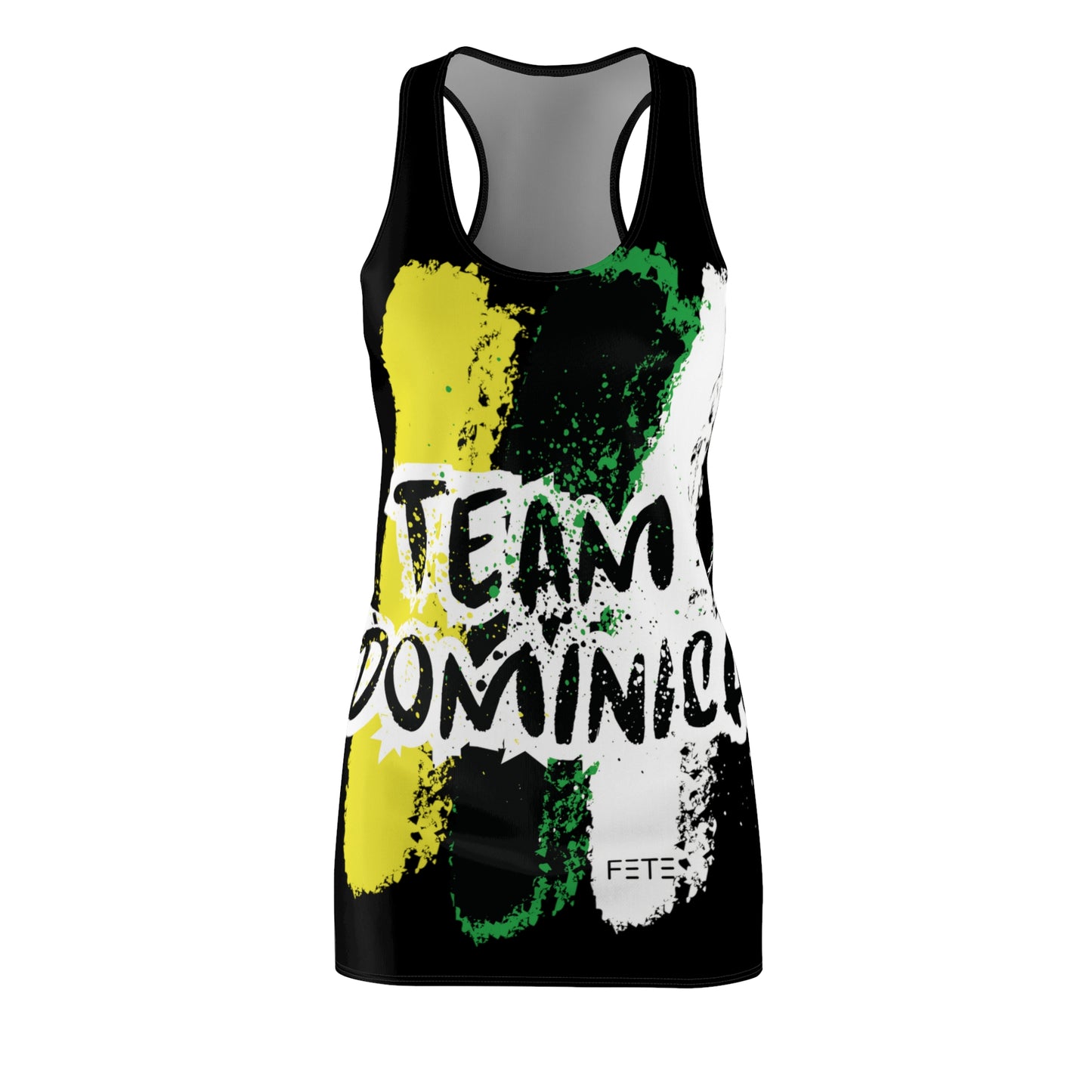 Team Dominica Women's Cut & Sew Racerback Dress (AOP) (black)