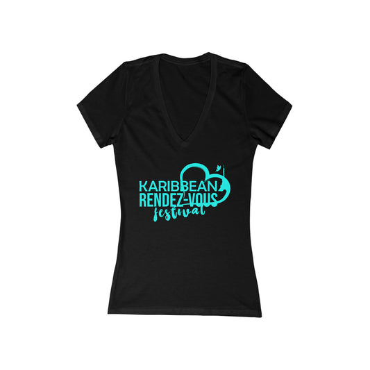 Karibbean Rendez-Vous Festival Women's Jersey Short Sleeve Deep V-Neck Tee