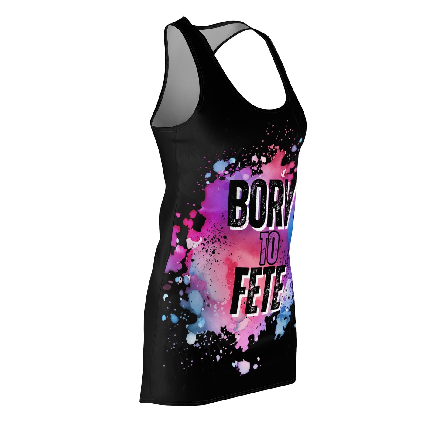 Born to Fete Women's Cut & Sew Racerback Dress (AOP) (black)